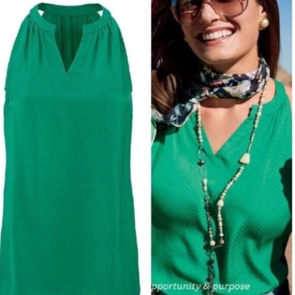 Cabi green polka dot satin effect racer back tank S - Picture 1 of 10